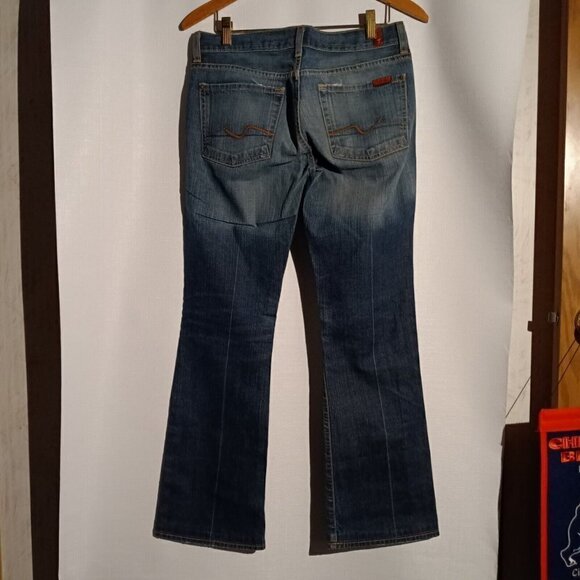 7 For All Mankind Jeans Women's 27 Boot Cut Low Rise Dark Wash USA 30 X 29.5 - Picture 2 of 9